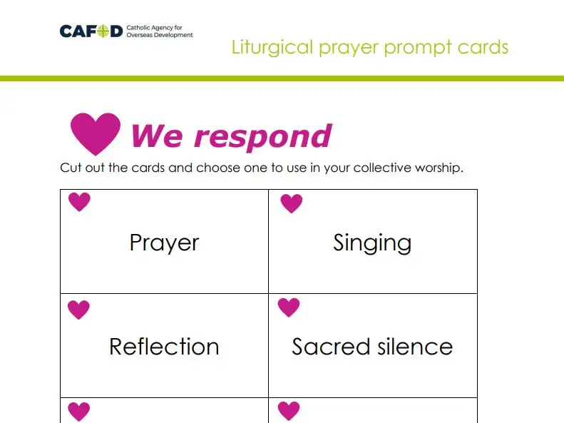 Prompt cards for Celebration of the word