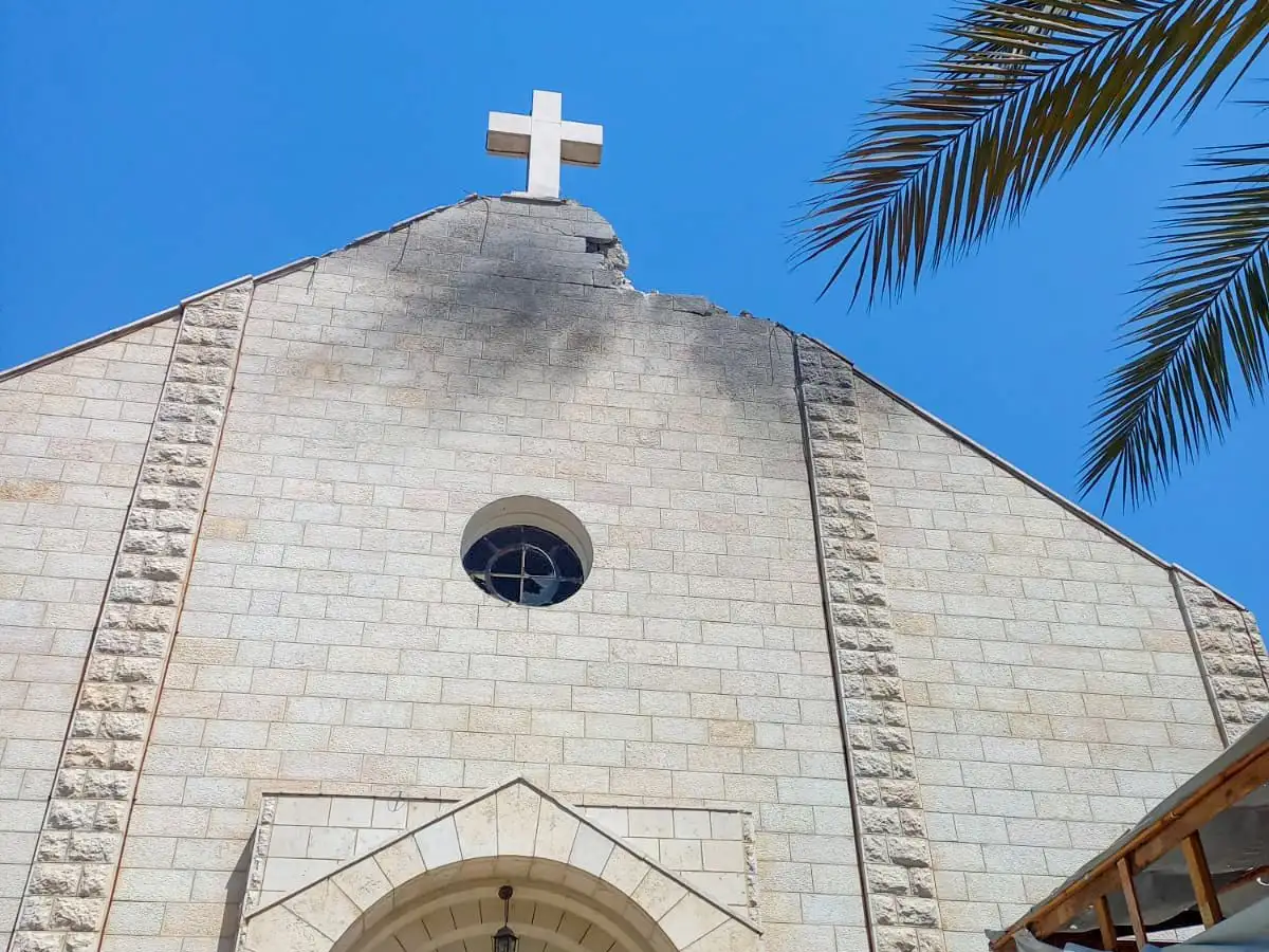 Holy Family Church in Gaza - shell damage