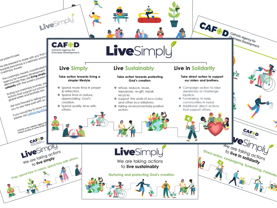 LiveSimply posters, characters and letter to parents
