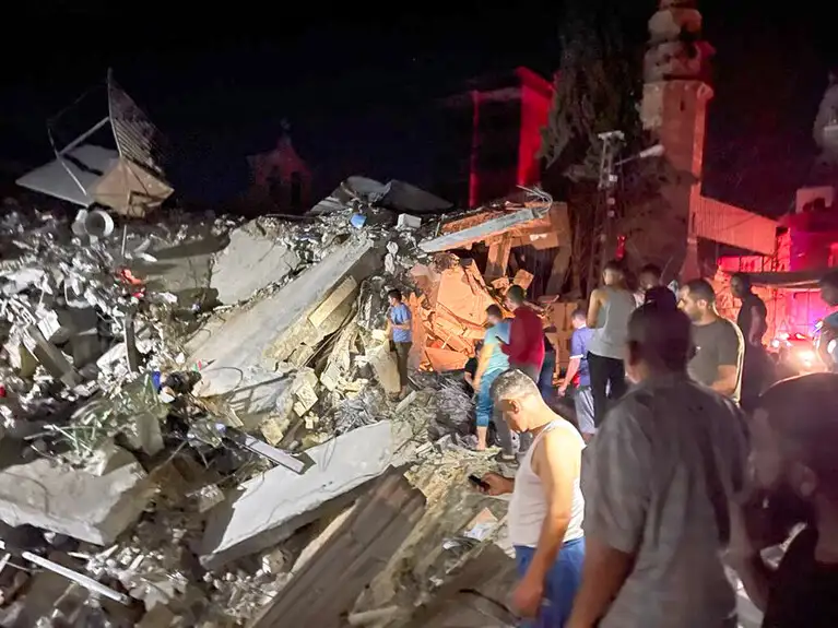 Destruction following airstrikes on the hall adjacent to the St Porphyrios Church in Gaza.