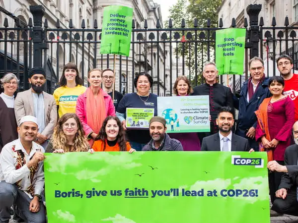 UK - Westminster - Faith groups outside Downing Street gates delivering COP26 petitions