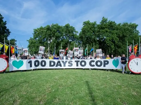 UK - Westminster - 100 days to COP26 stunt at Parliament Square