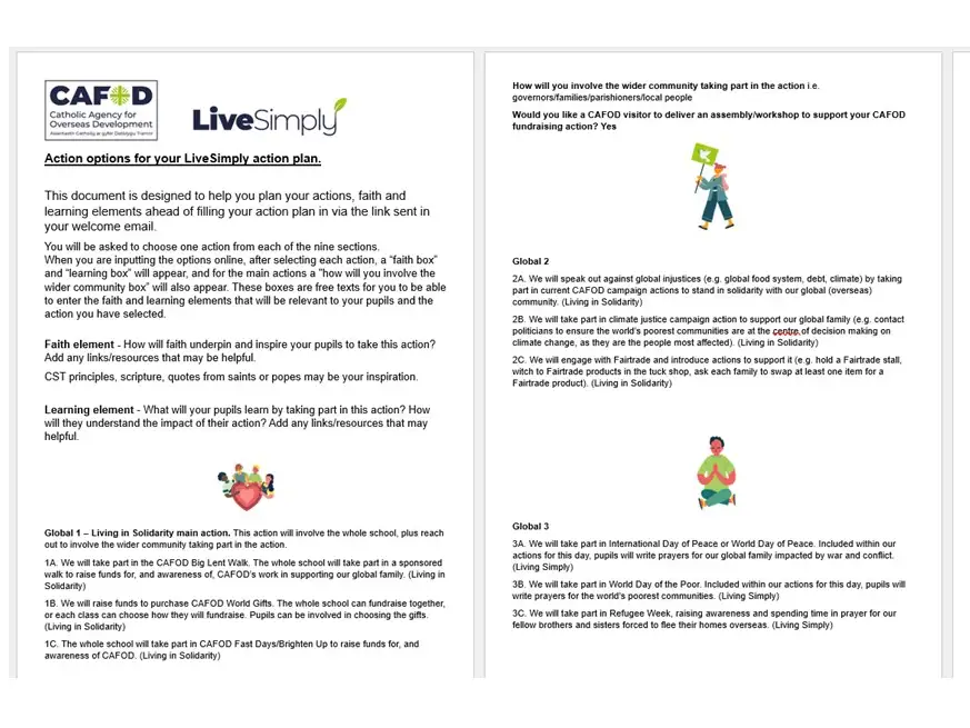 Actions for your LiveSimply plan