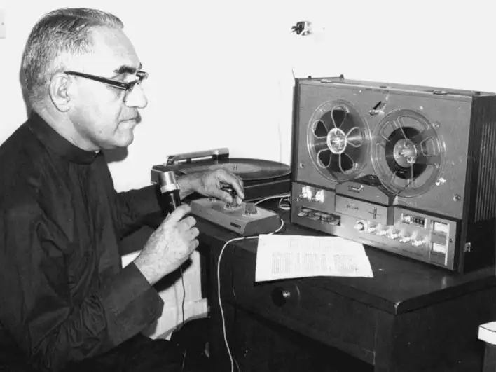 Oscar Romero at his radio station