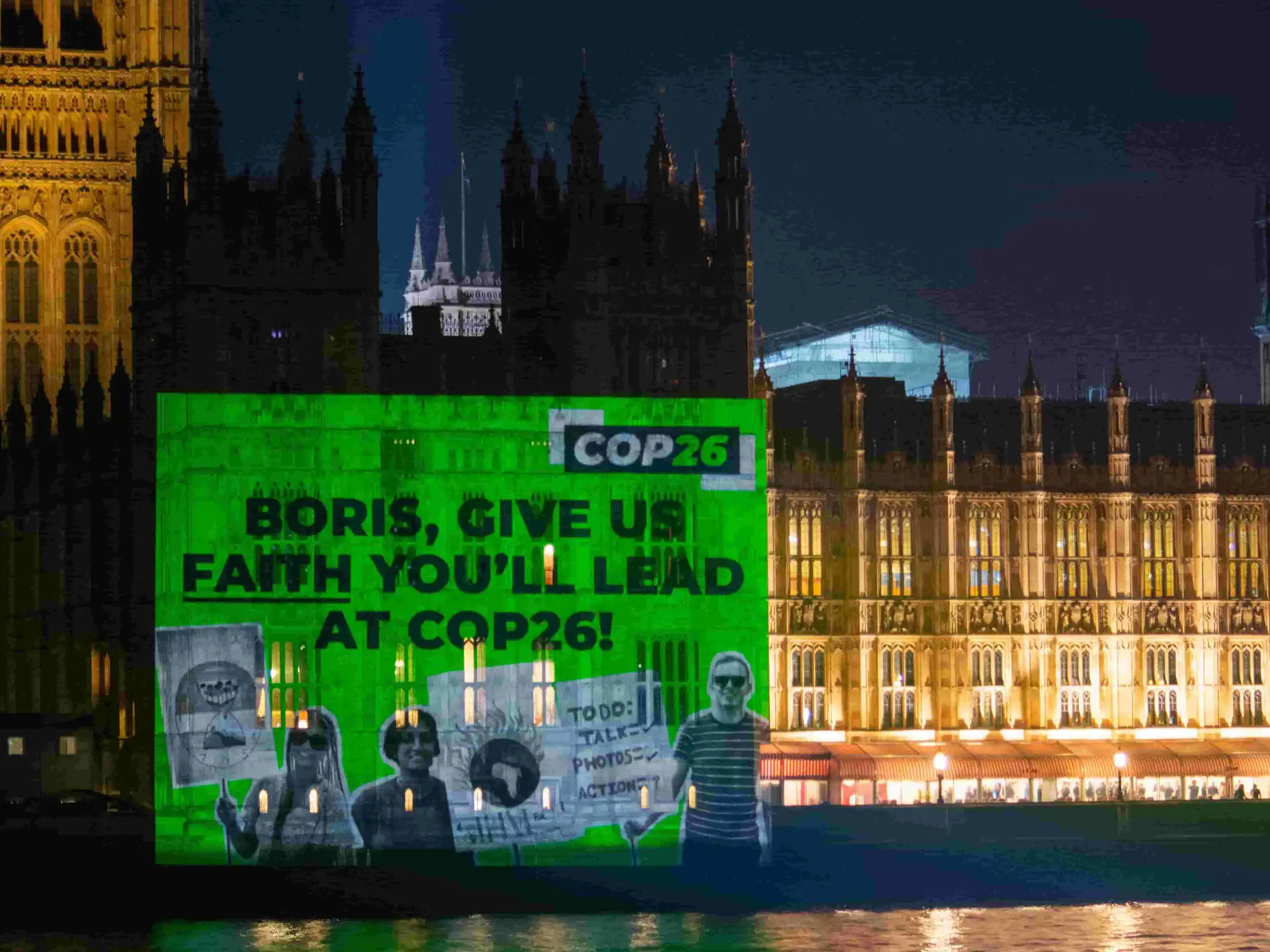 UK - Westminster - COP26 projection onto Parliament