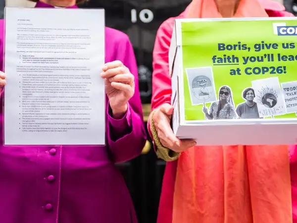 UK - Westminster - Faith leaders opposite Downing Street for COP26 petition hand-in