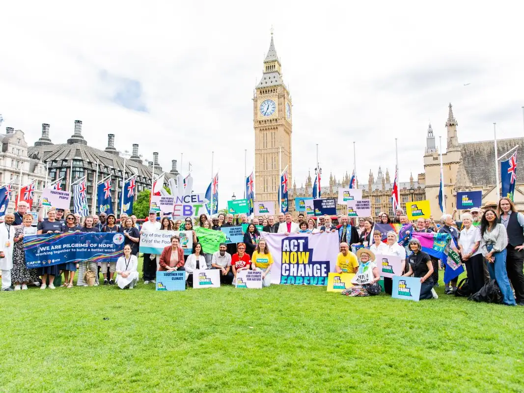 Catholic schoolchildren join mass lobby as thousands demand bold action on climate, debt and nature